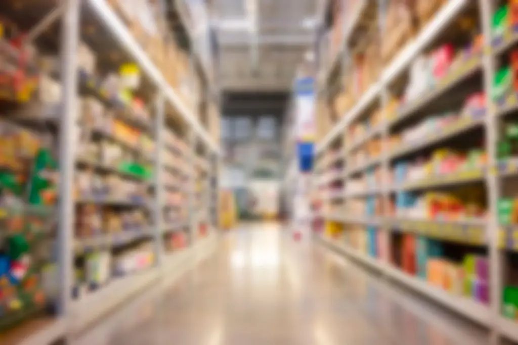 blurred image of consumer goods in a retail shop